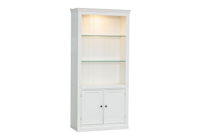 78.75'' Tall Display Shelves with 5 Colors Adjustable LED Ceiling Light, Retro-style Bookcases with Tempered Glass Shelves for Living Room, Home
