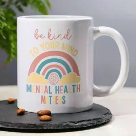1pc Inspirational Ceramic Coffee Mug - 11oz Reusable Insulated Cup with "Be Kind to Your Mind - Mental Health