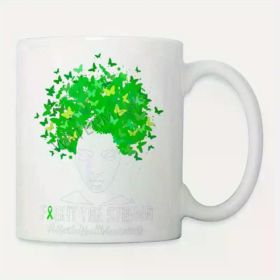 Fight The Stigma 11oz Ceramic Coffee Mug - Mental Health Awareness Month Gift with Vibrant Green Hair & Butterfly