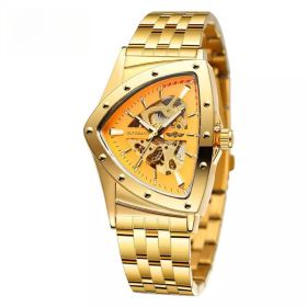 Gentleman's Style Men's Fashion Casual Skeleton Triangle Automatic Mechanical Watch Full Gold Color