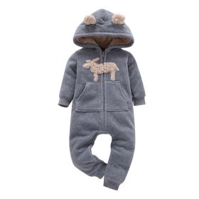 Long-sleeved fleece baby clothes romper (Option: Grey-12M)