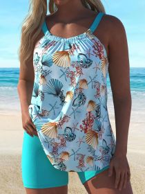 Women's two-piece sky-blue quick-dry tankini (size: 4XL)
