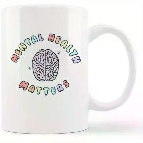 1pc coffee mug, Mental Health Matters Pink Brain Art Ceramic Cup - 11oz Coffee Milk Tea Cup with Handle, Mental (Color: White)