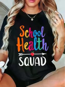 School Health Squad Graphic Tee, Knit Fabric, Short Sleeve, (Color: Black, size: XL)
