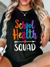 School Health Squad Graphic Tee, Knit Fabric, Short Sleeve, (Color: Black, size: XXL)