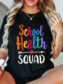 School Health Squad Graphic Tee, Knit Fabric, Short Sleeve, (Color: Black, size: M)