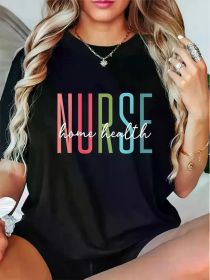 Women's Soft Nurse T-Shirt - "NURSE HOME HEALTH" Design, Short Sleeve, Casual Fit (Color: Black, size: XXL)
