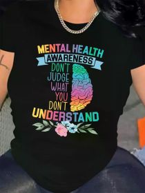 Women's Mental Health Awareness T-Shirt - 'Don't Judge What You Don't Understand' | Soft & Stretchy Rayon, Crew Neck, Short Sleeve (Color: Black, size: XL)