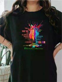 Broken Crayons Can Still Be Colored, And Mental Health Awareness Is Very Important. 180G Printed T-Shirt with (Color: Black, size: S)