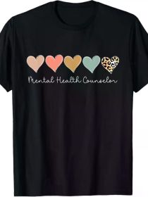 Men's Mental Health Counselor T-Shirt - Black Cotton Round Neck Tee with Leopard Heart Design, (Color: Black, size: M)