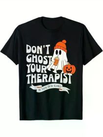 Don't Ghost Your Therapist Halloween Mental Health Advocacy T-Shirt, 100% Cotton, Halloween Thanksgiving (Color: Black, size: M)