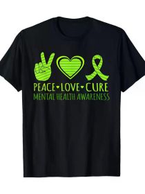 Peace Love Cure Mental Health Awareness Supporter Graphic T-shirt220gT-shirt 100% cottonRegular-Fit, Comfortable & (Color: Black, size: L)
