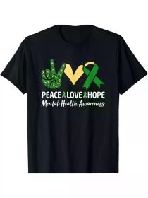[Everyday Essentials] Peace, Love & Hope Mental Health Awareness T-Shirt - Soft 100% Cotton, Green Ribbon (Color: Black, size: XL)